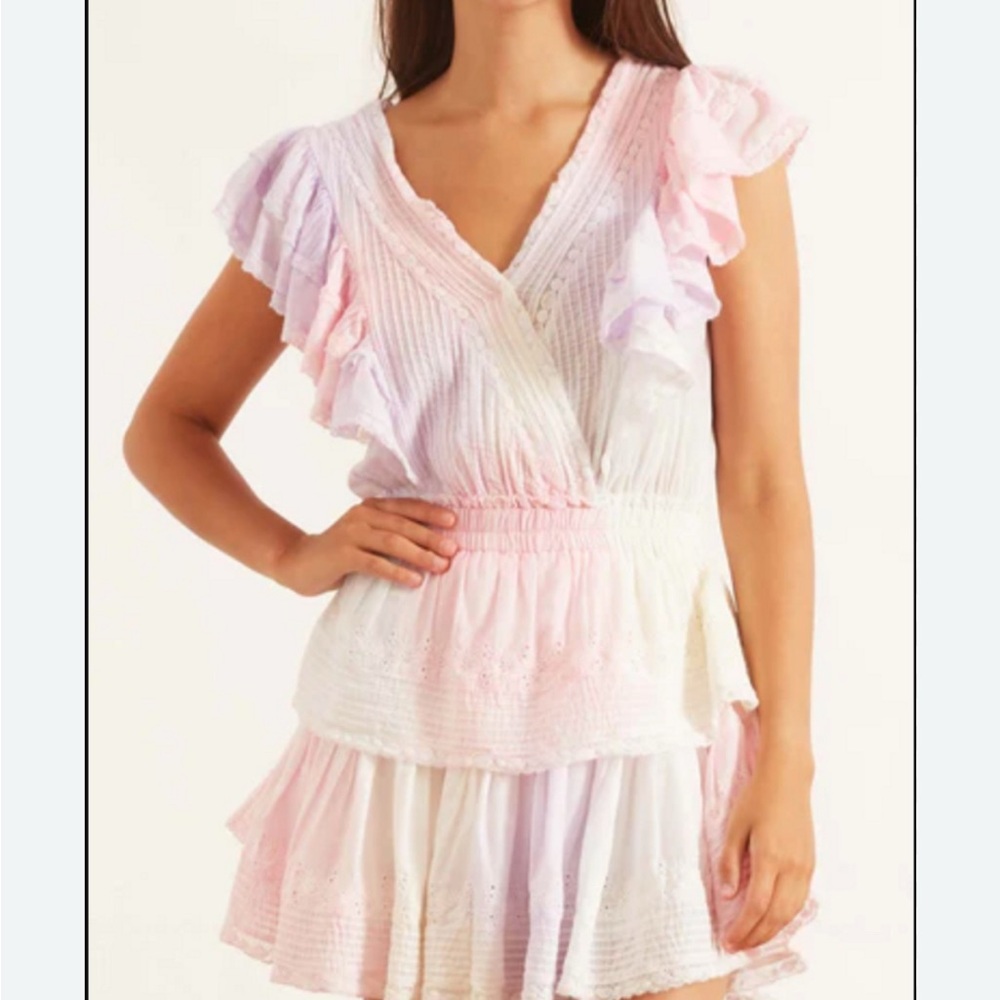 LoveShackFancy Gwen Pink and White Ruffle Mini Dress